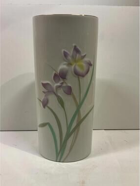 Vintage Otogiri Japan Porcelain Vase Iris Floral Gold Trim Tall White